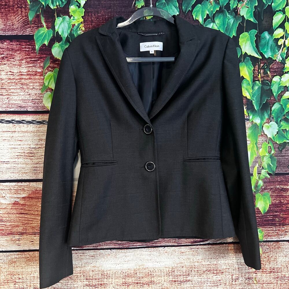 Calvin Klein Women's Blazer 6 Dark Gray 2 Buttons Suit Jacket Workwear Business